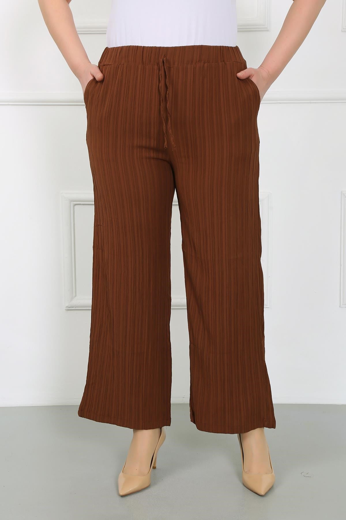 Kadın Taba Bürümcük Beli Full Lastikli Büyük Beden Pantolon