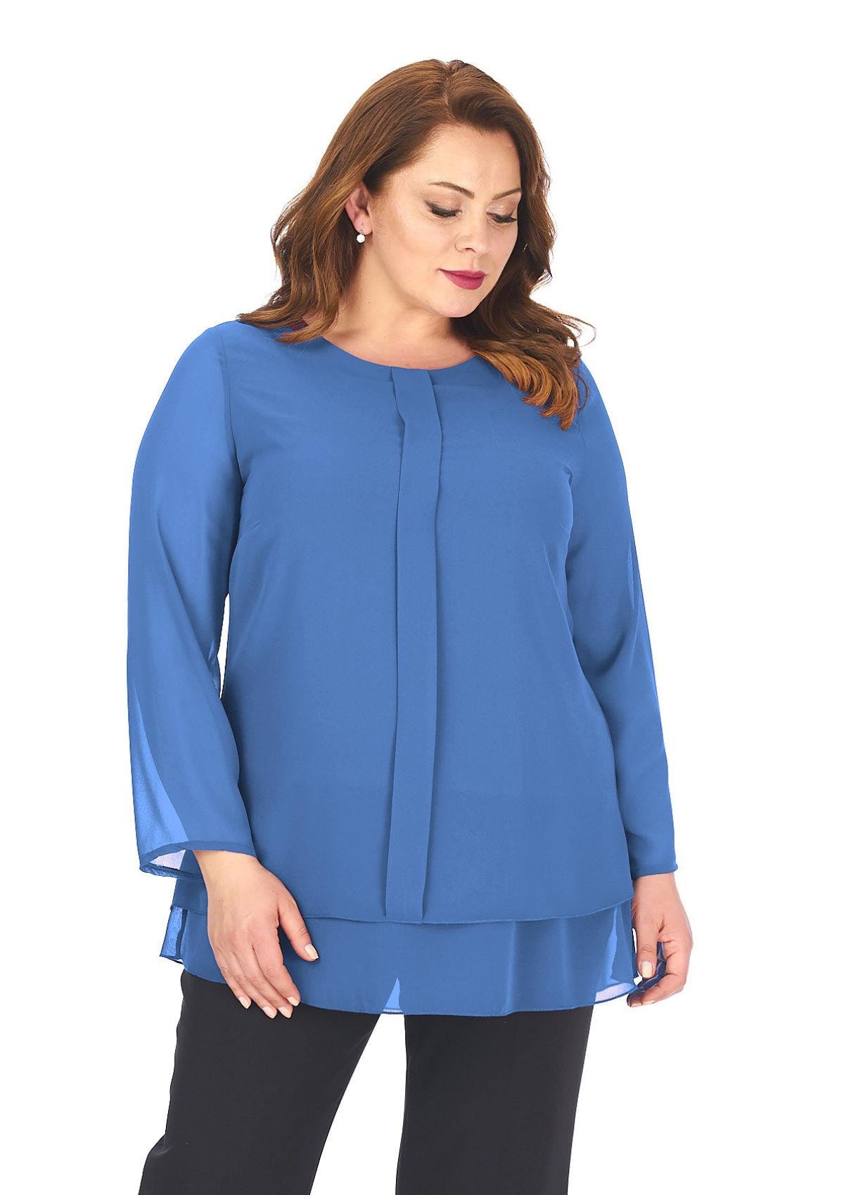 Büyük Beden İndigo Renkli Şifon Abiye Bluz