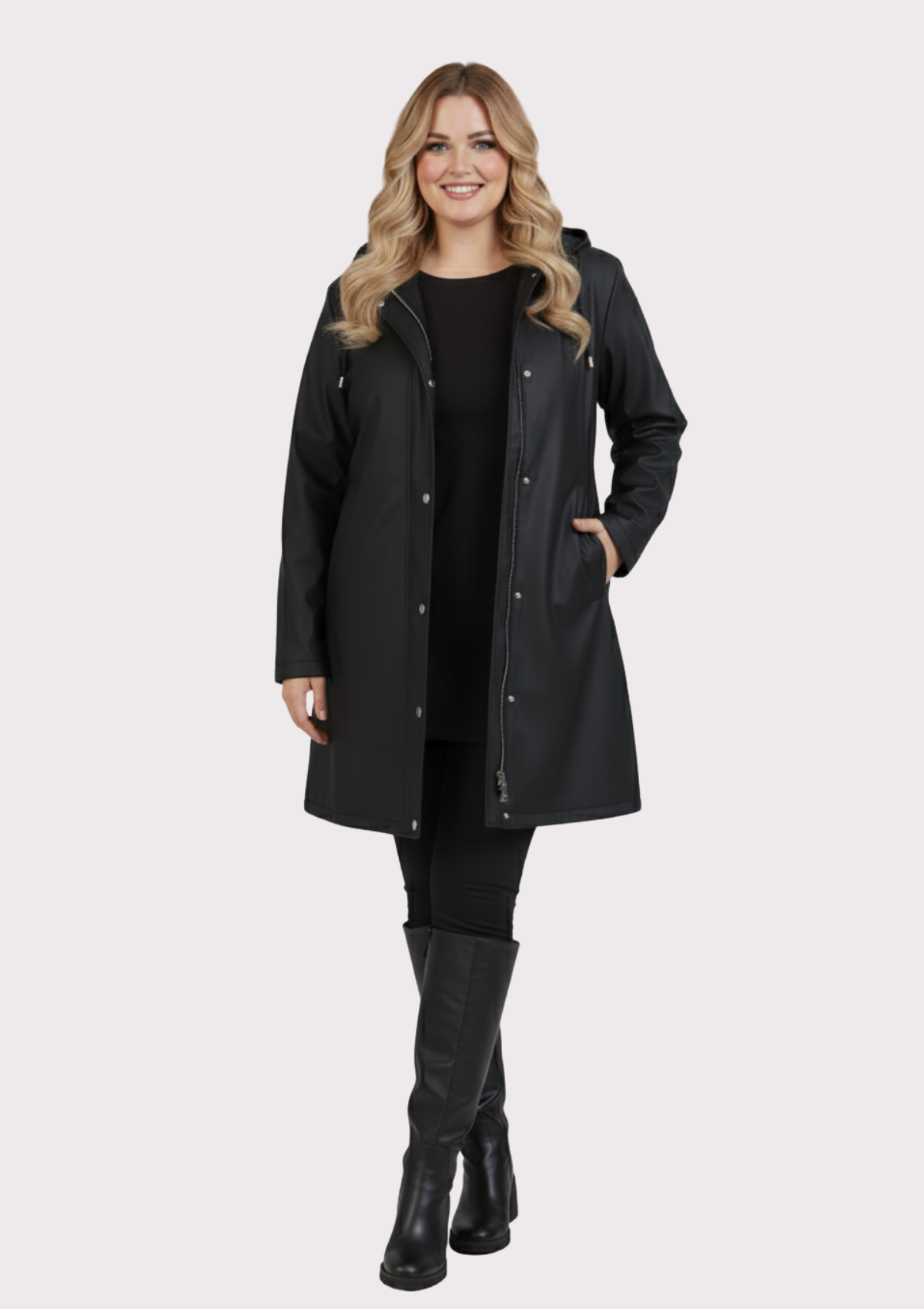 Büyük Beden Kapüşonlu Siyah Renkli Bonding Ceket