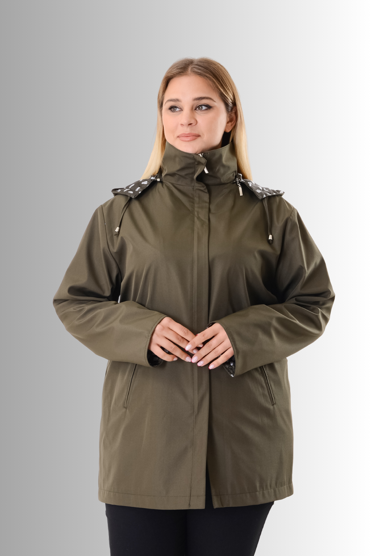 Büyük Beden Kapüşonlu Yeşil Renkli Bonding Ceket