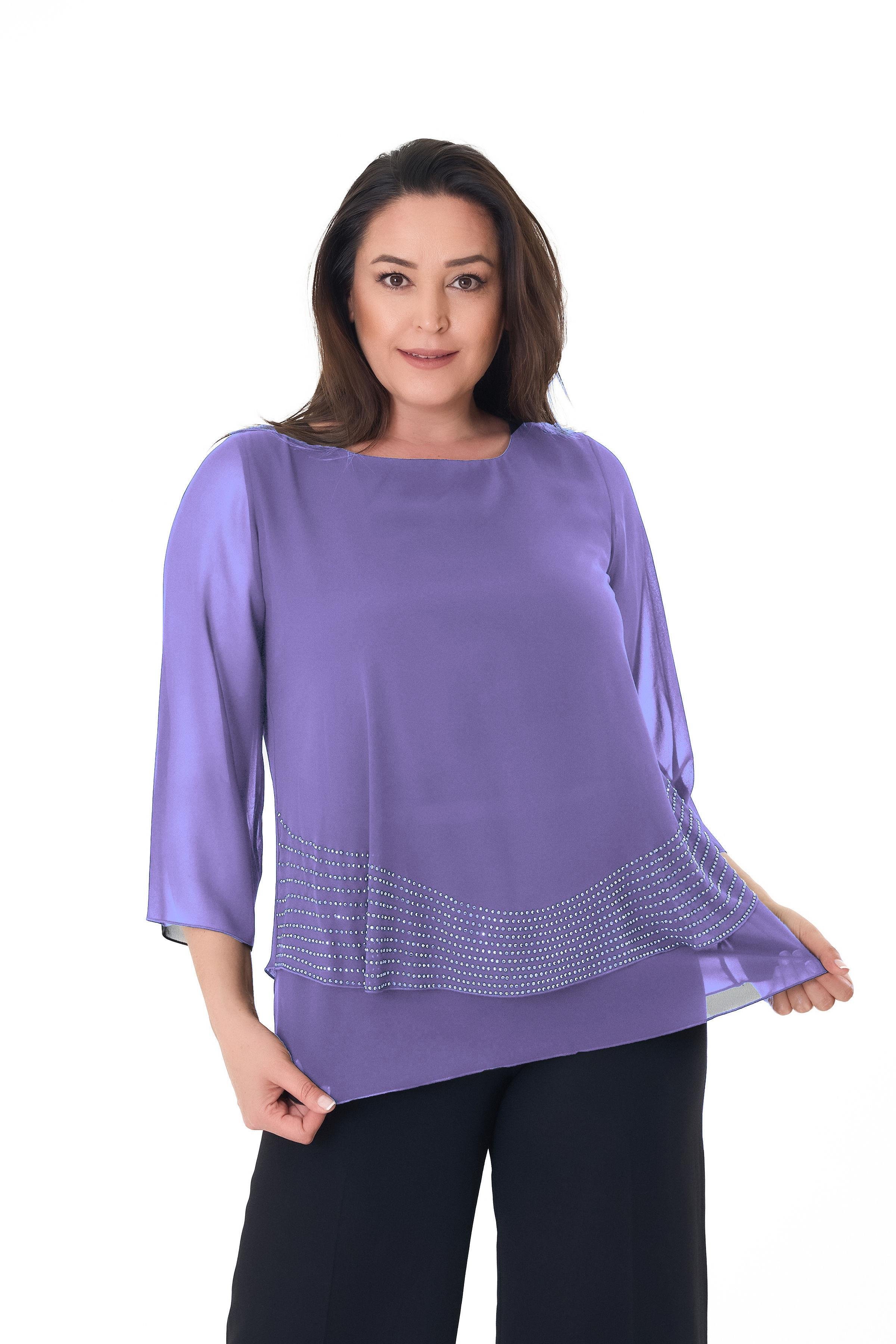 Büyük Beden Lila Renkli Şifon Abiye Bluz