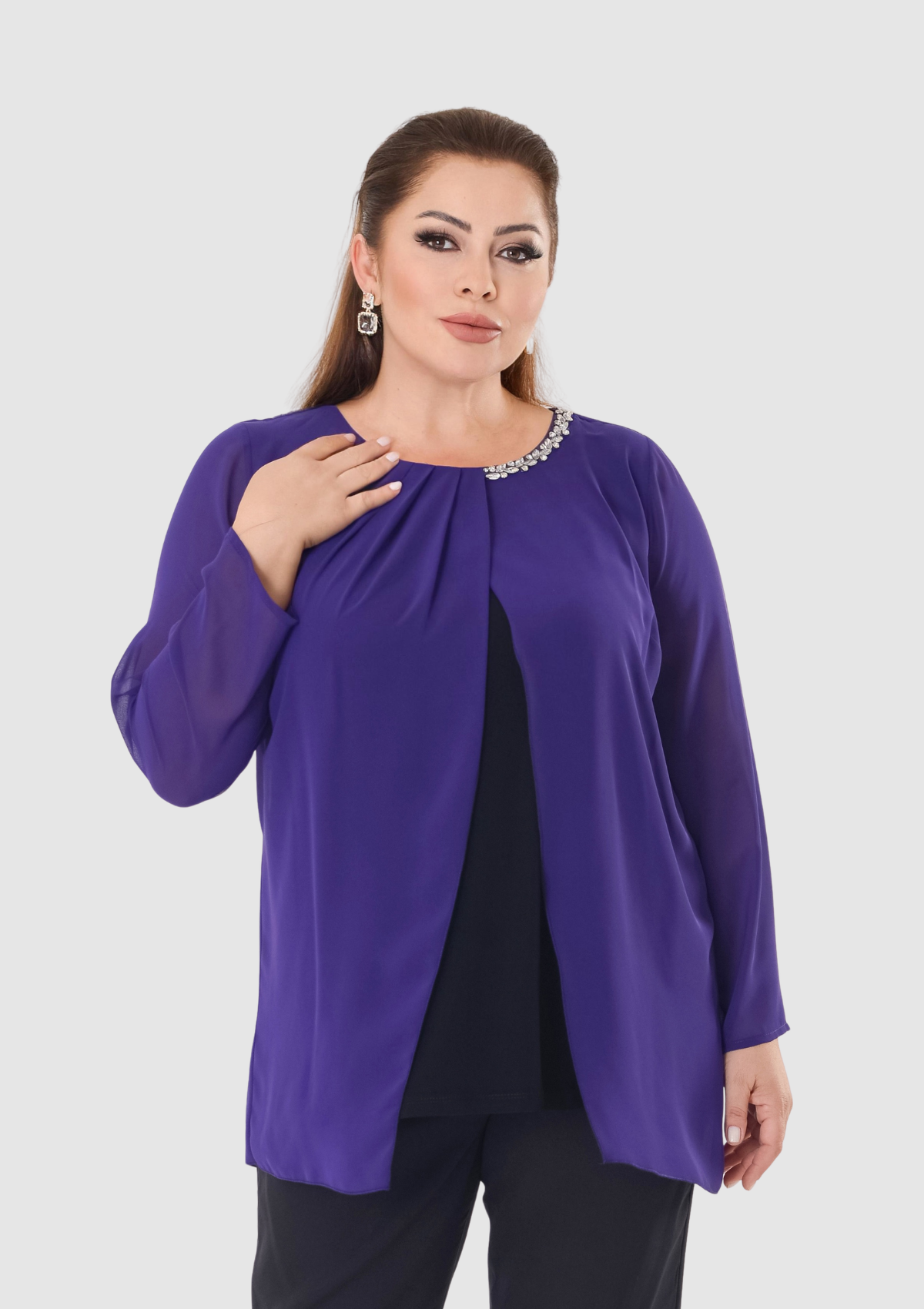 Büyük Beden Mor Renkli Şifon Bluz