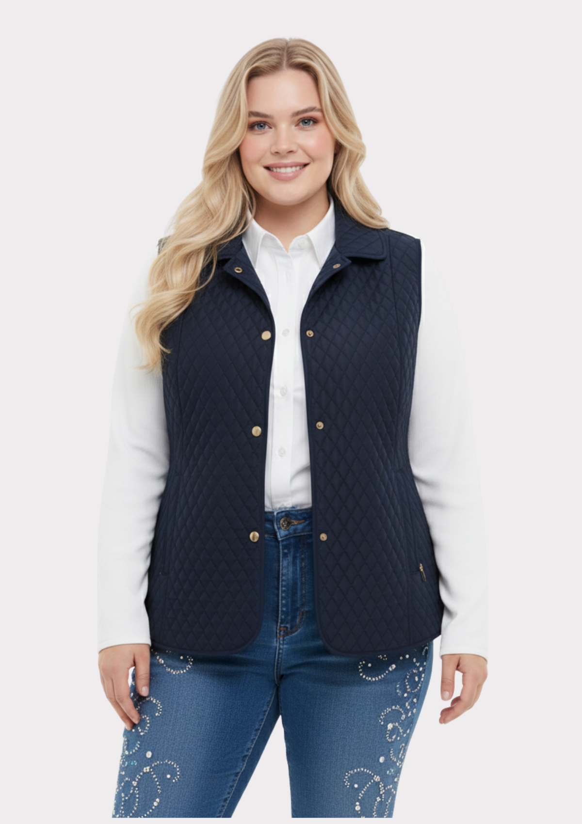 Büyük Beden Polo Yaka Lacivert Renkli Kapitone Yelek