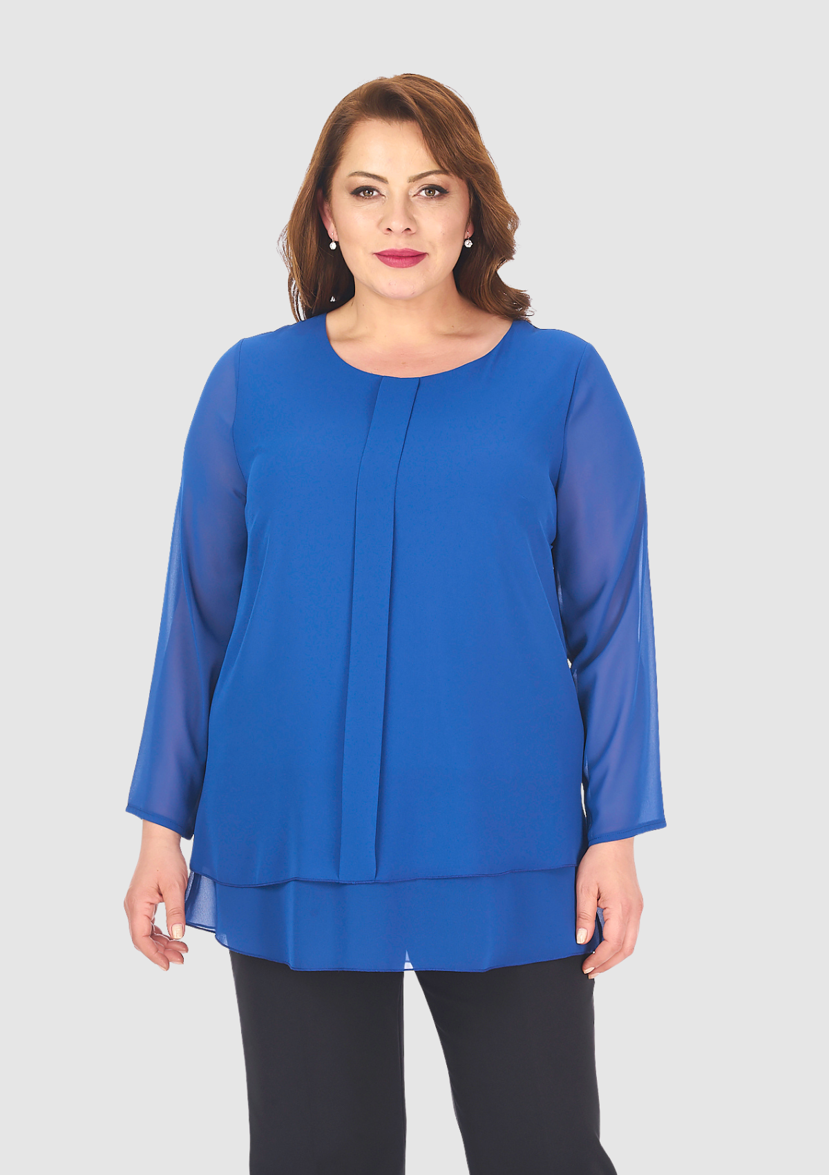 Büyük Beden Saks Renkli Şifon Tunik