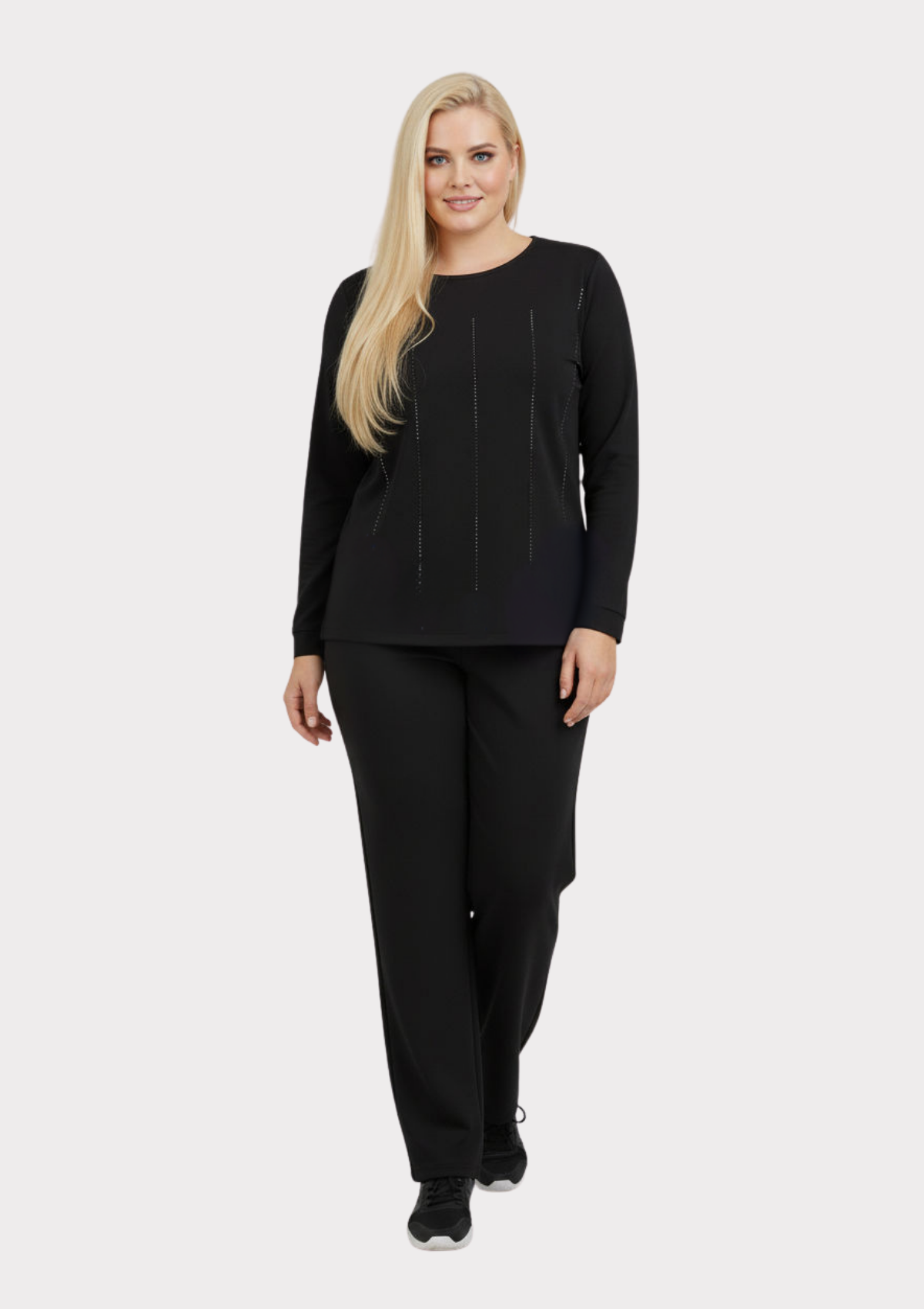 Büyük Beden Siyah Renkli Likralı Taş Baskılı Eşofman Takım