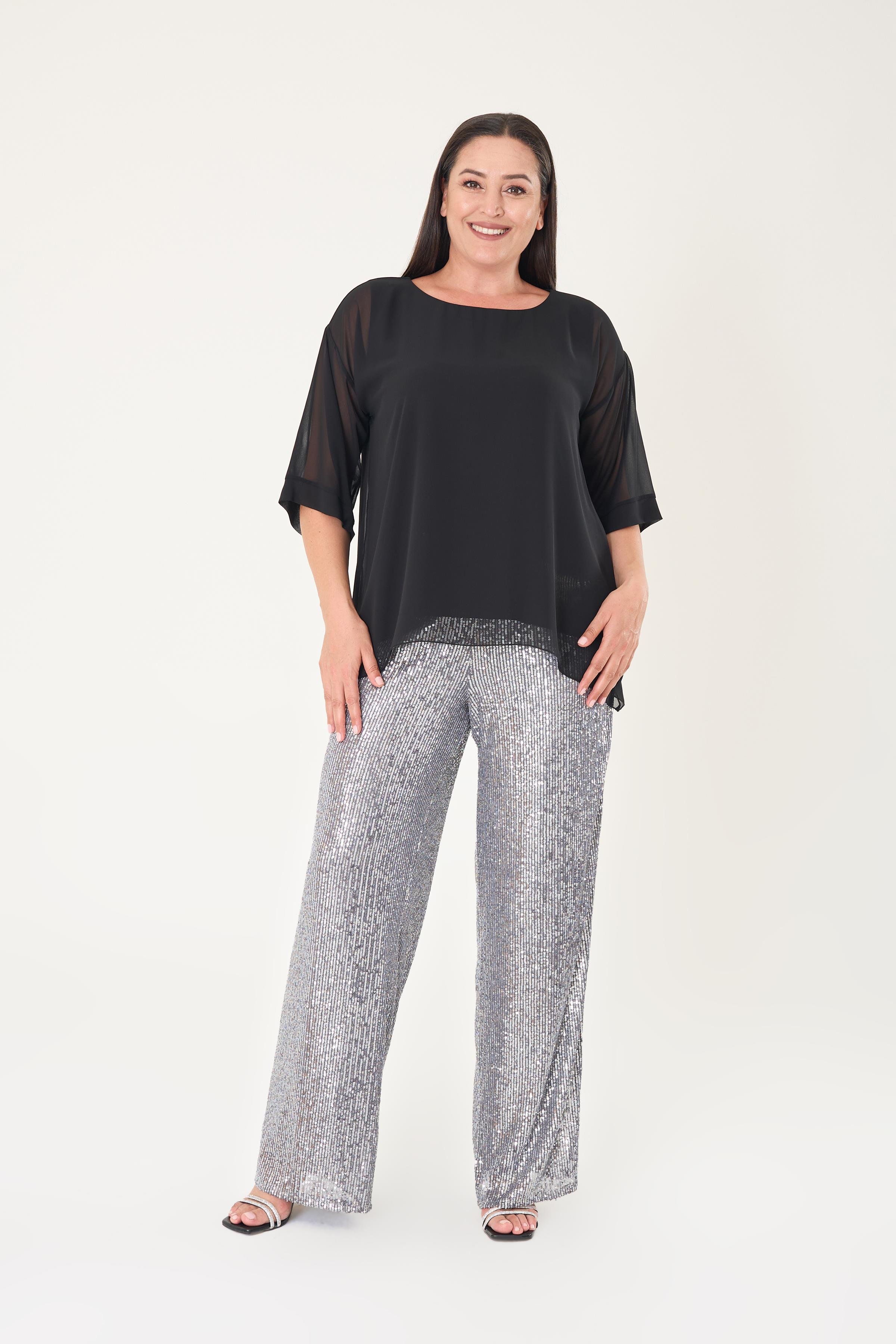 Büyük Beden Siyah Renkli Şifon Abiye Bluz