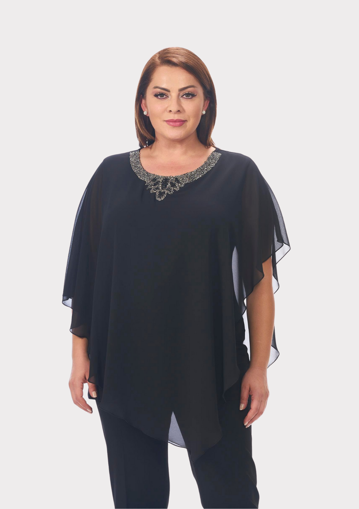 Büyük Beden Siyah Renkli Şifon Abiye Bluz