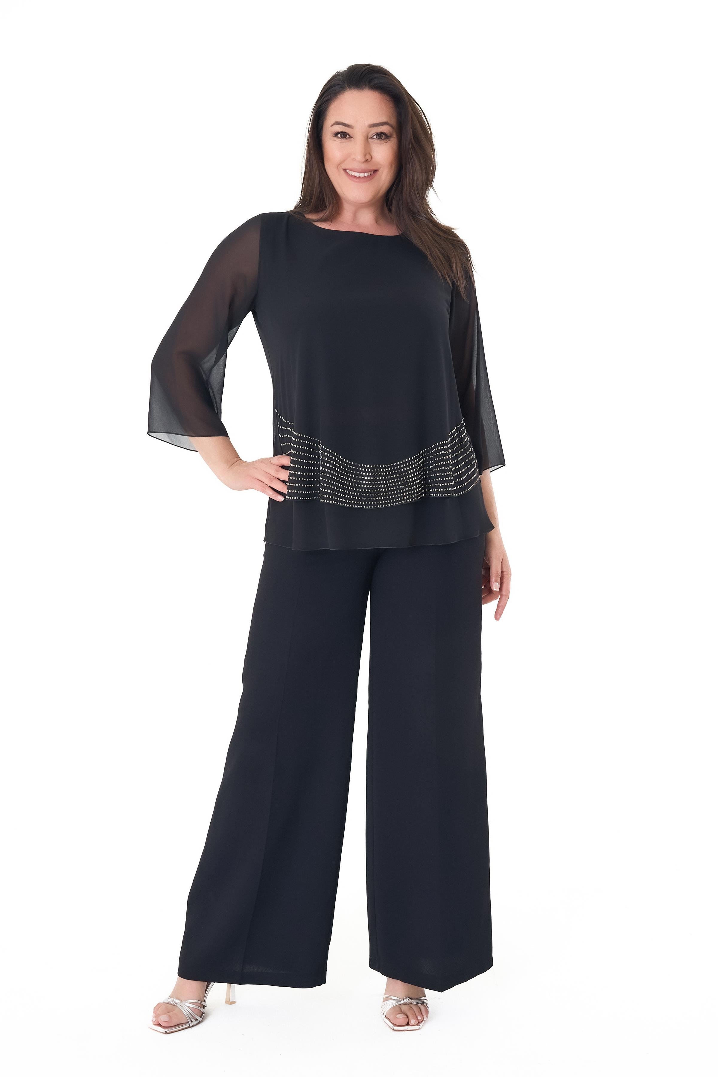 Büyük Beden Siyah Renkli Şifon Abiye Bluz