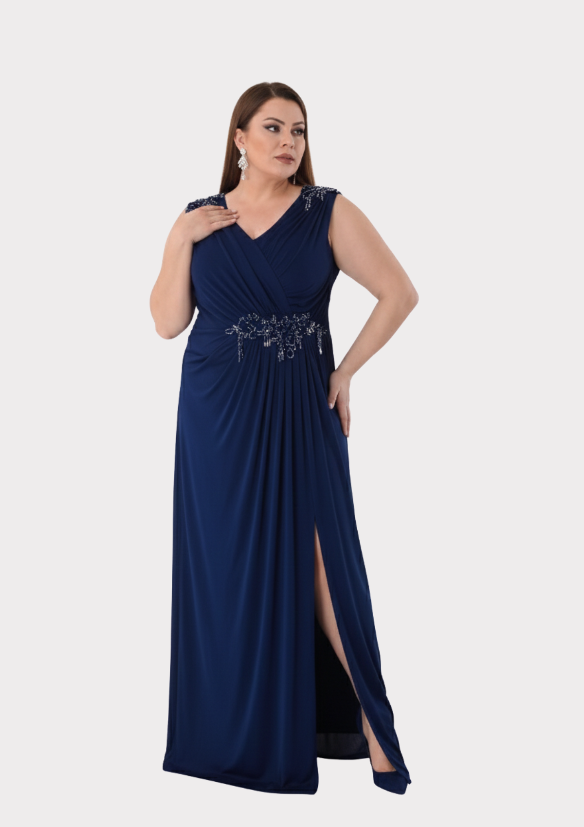 Büyük Lacivert Renkli Likralı Abiye Elbise