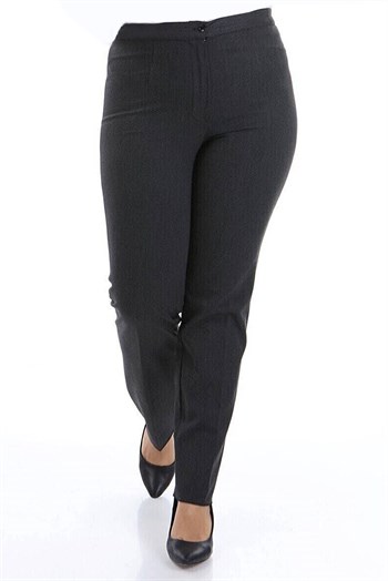 Büyük Beden Siyah Antrasit Renkli Beli Lastikli Likralı Kışlık Kumaş Pantolon