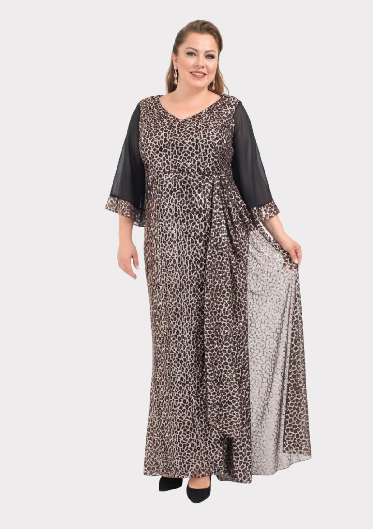 Büyük Beden Bakır Renkli Pul Payet Detaylı Uzun Abiye Elbise