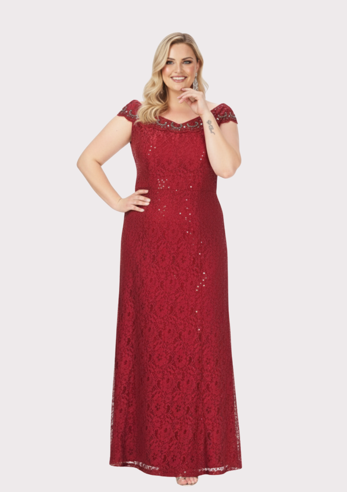 Büyük Beden Bordo Renkli DantelBüyük Beden Abiye Elbise