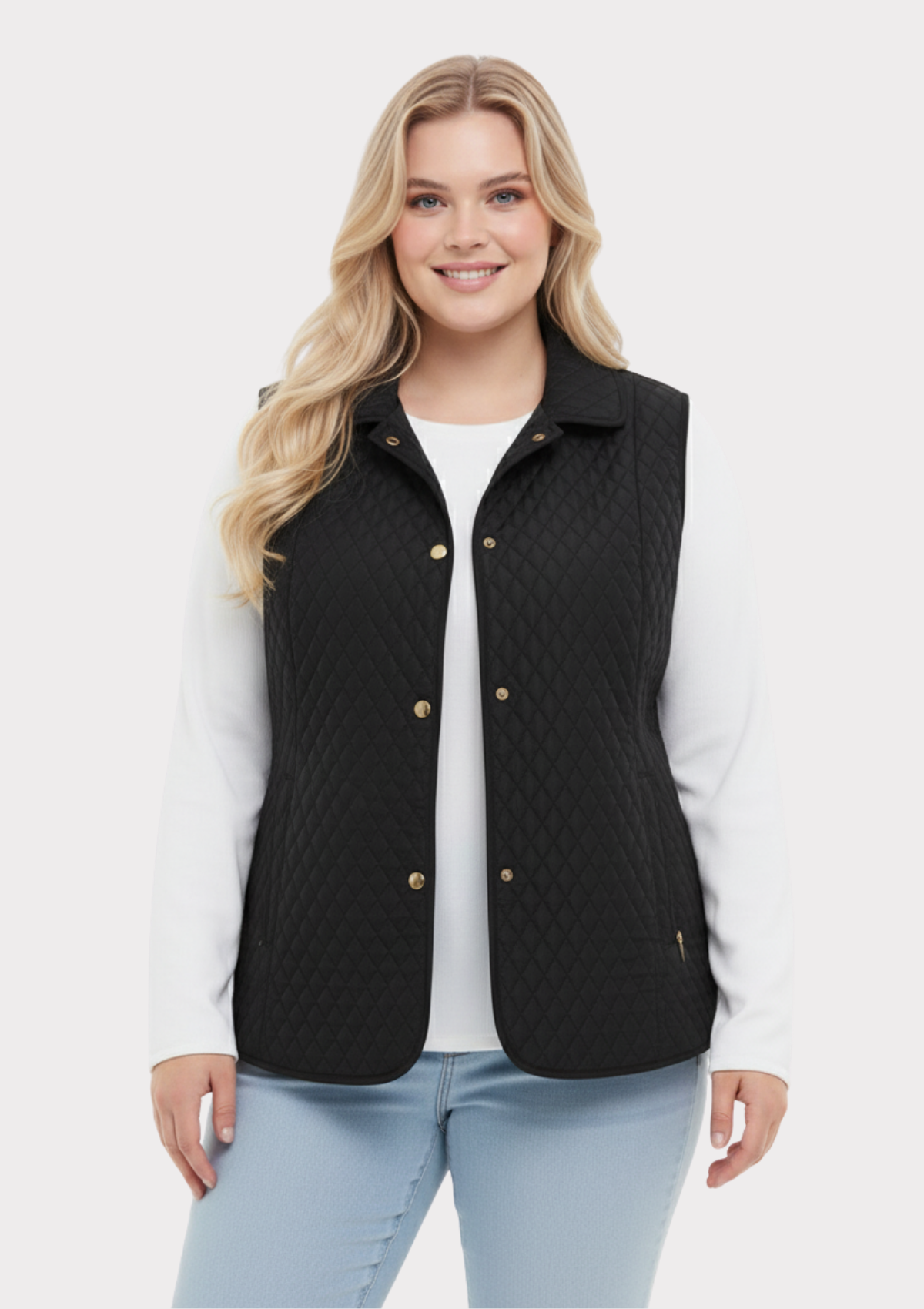 Büyük Beden Polo Yaka Siyah Renkli Kapitone Yelek