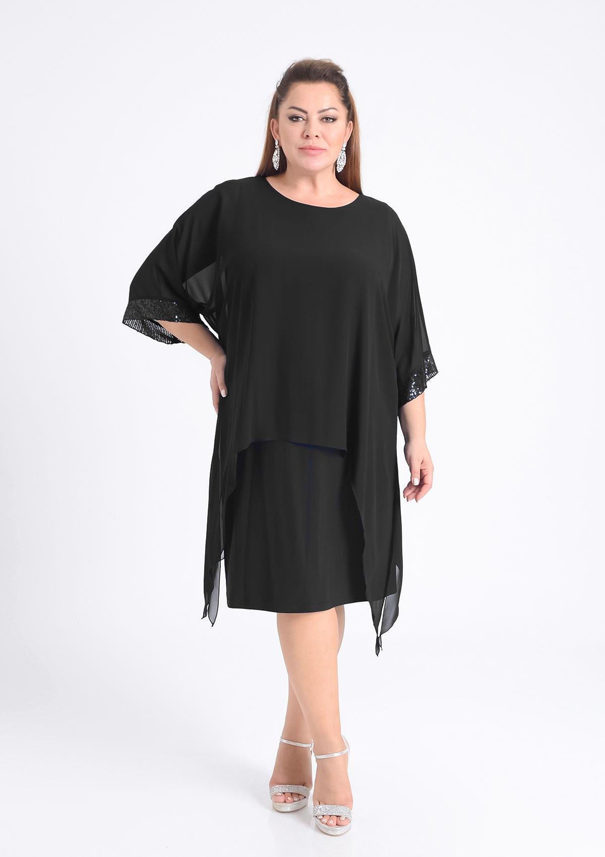 Büyük Beden Siyah Renkli Likralı  Abiye Elbise