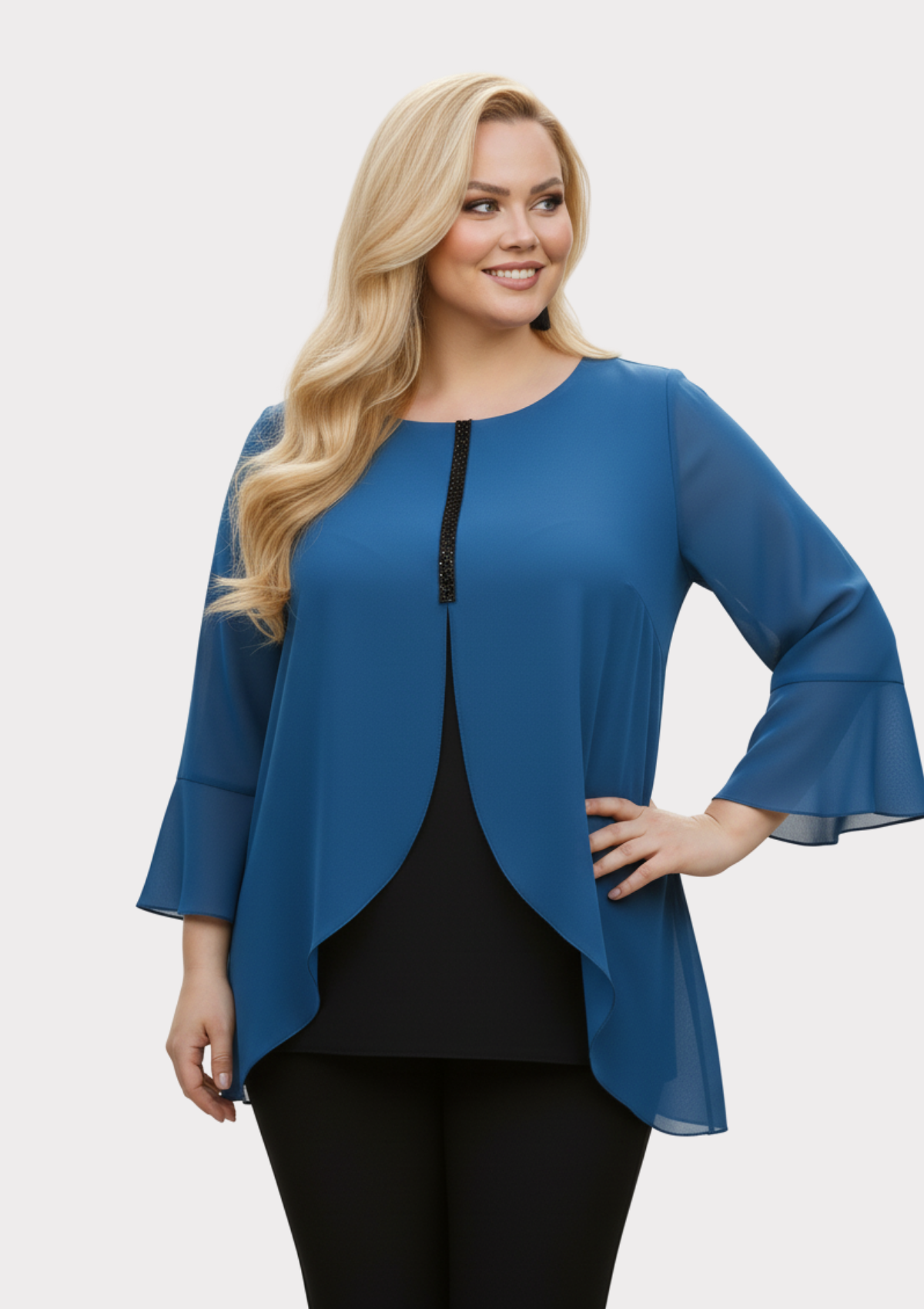 Büyük Beden Turkuaz Renkli Şifon Bluz