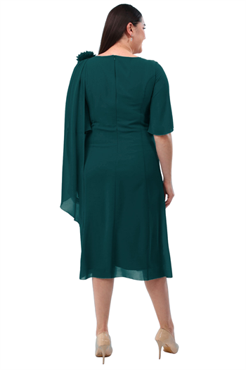 Büyük Beden Yeşil Renkli Degaje Yaka Şifon Elbise