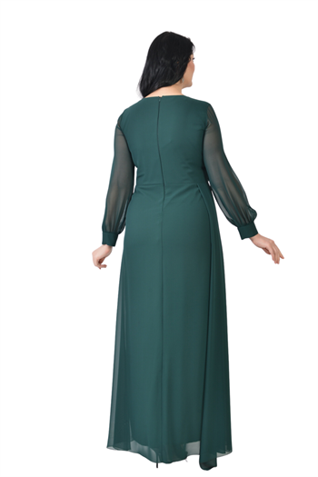 Büyük Beden Yeşil Renkli Uzun Şifon Elbise