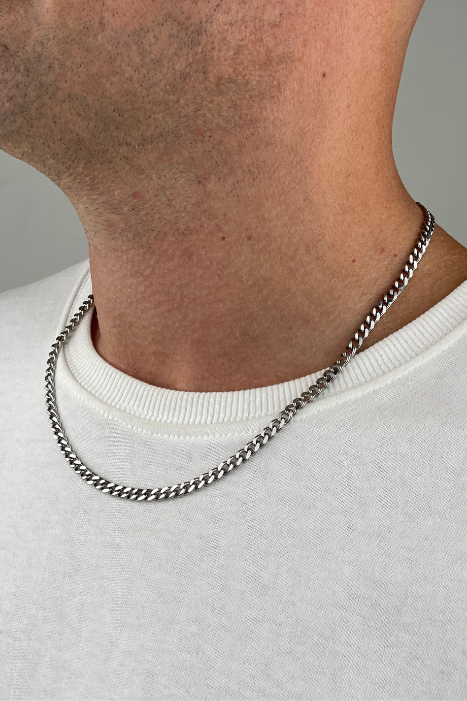 Çelik Zincir Erkek Kolye Gümüş