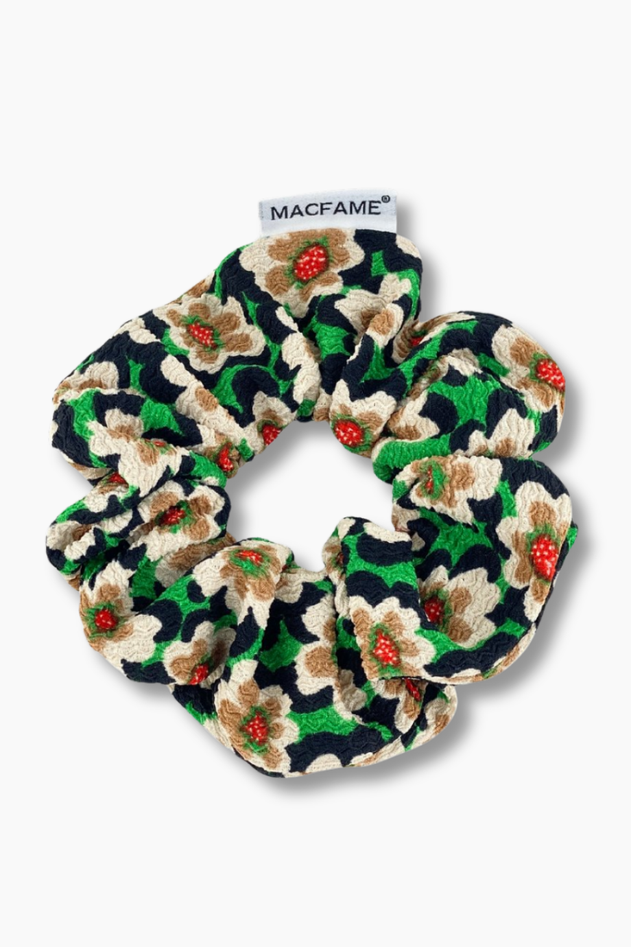 Çiçek Desenli Scrunchie Lastik Toka Yeşil
