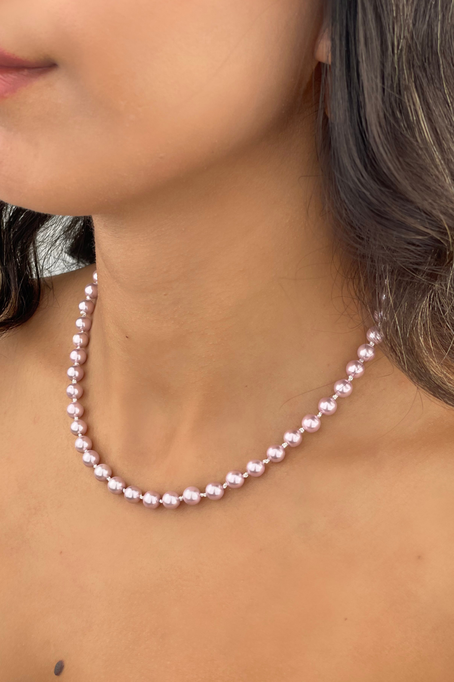 Düğümlü İnci Kolye Pembe