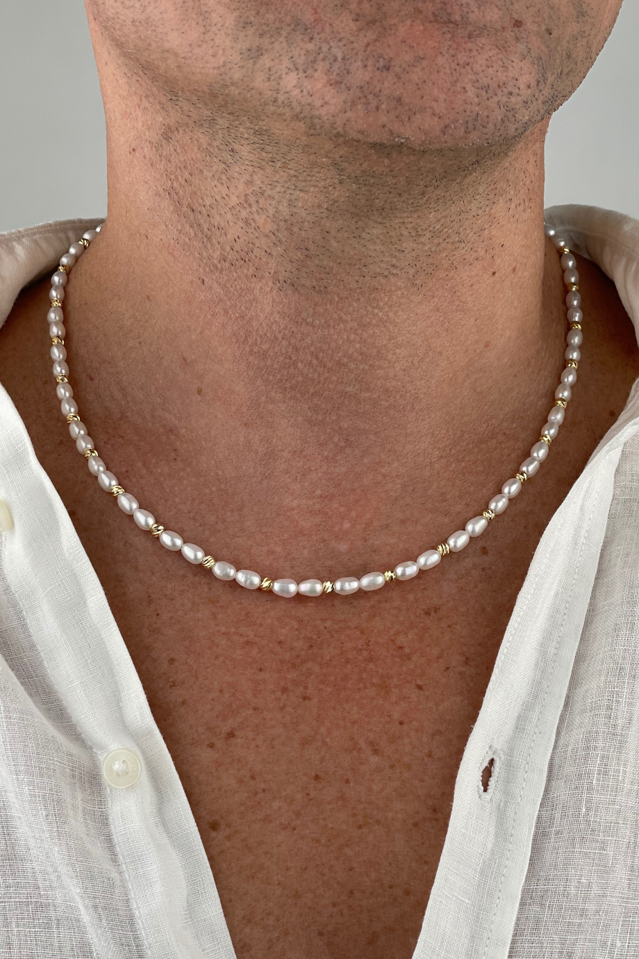 Gerçek İnci Tasarım Erkek Kolye Rose Gold