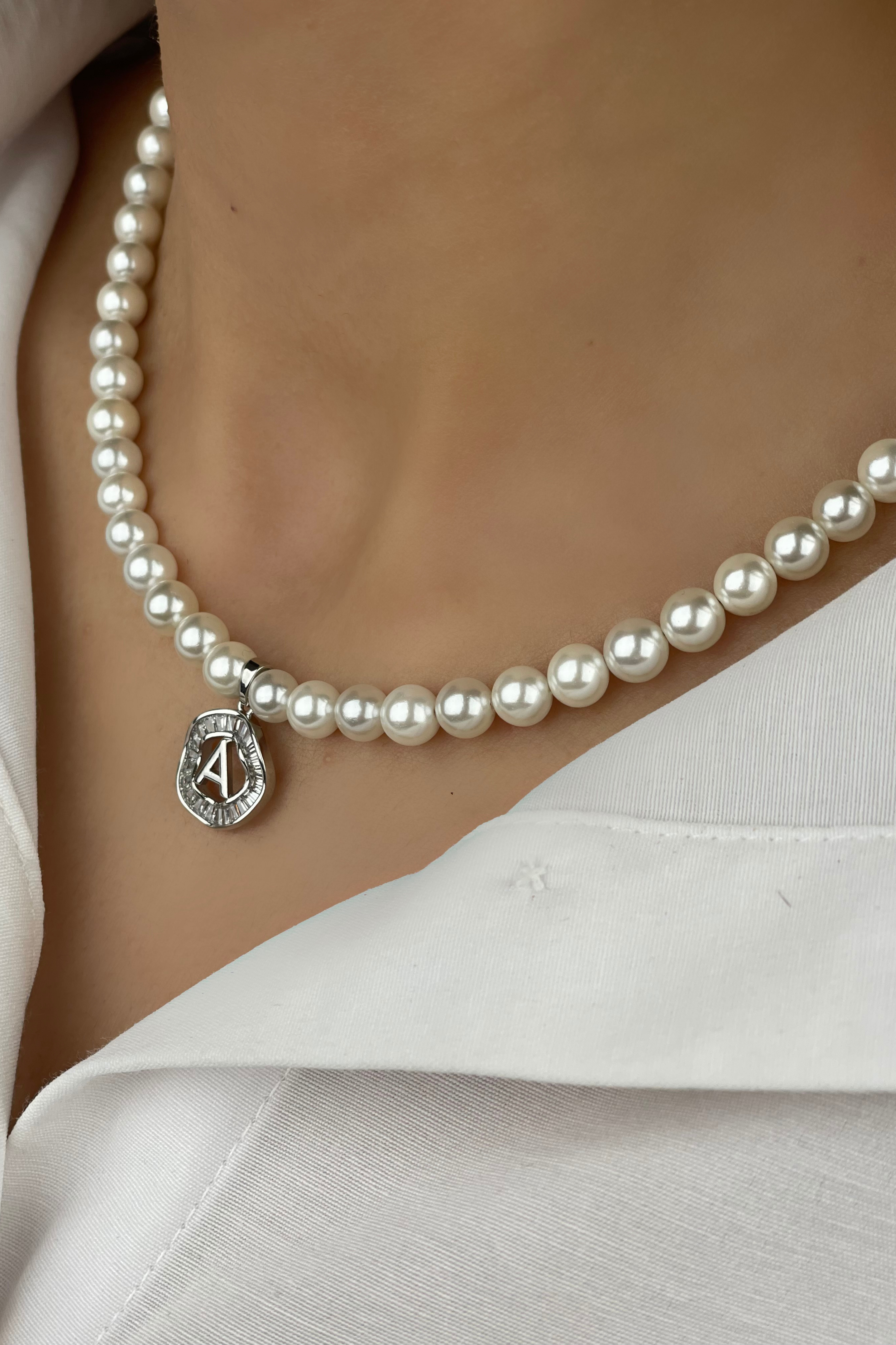 İnci Harf Kolye Gümüş