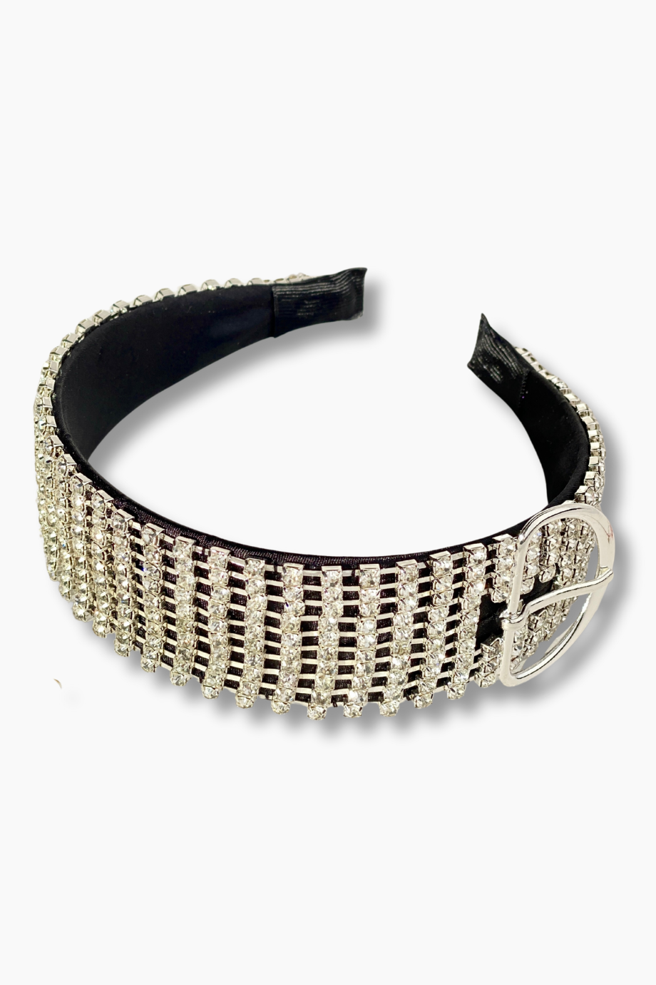 Kadın Kristal Taşlı Saten Taç Siyah