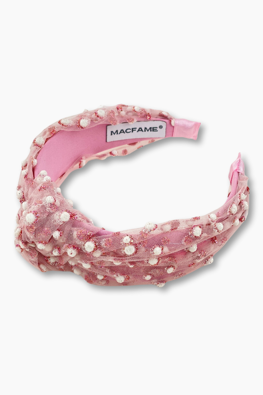 Pembe Tül Ponponlu Düğümlü Taç