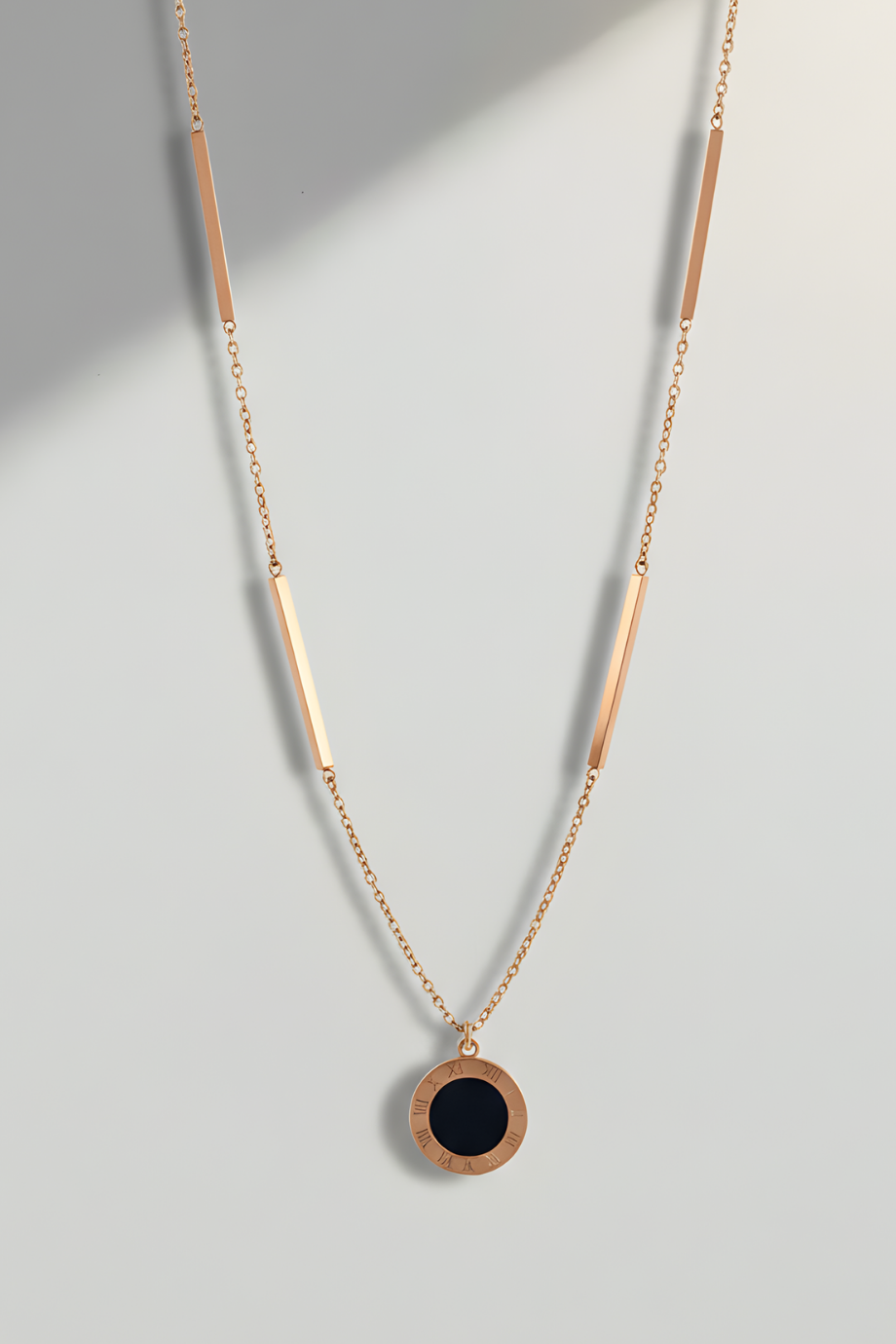 Siyah Taşlı Kadın Kolye Rose Gold