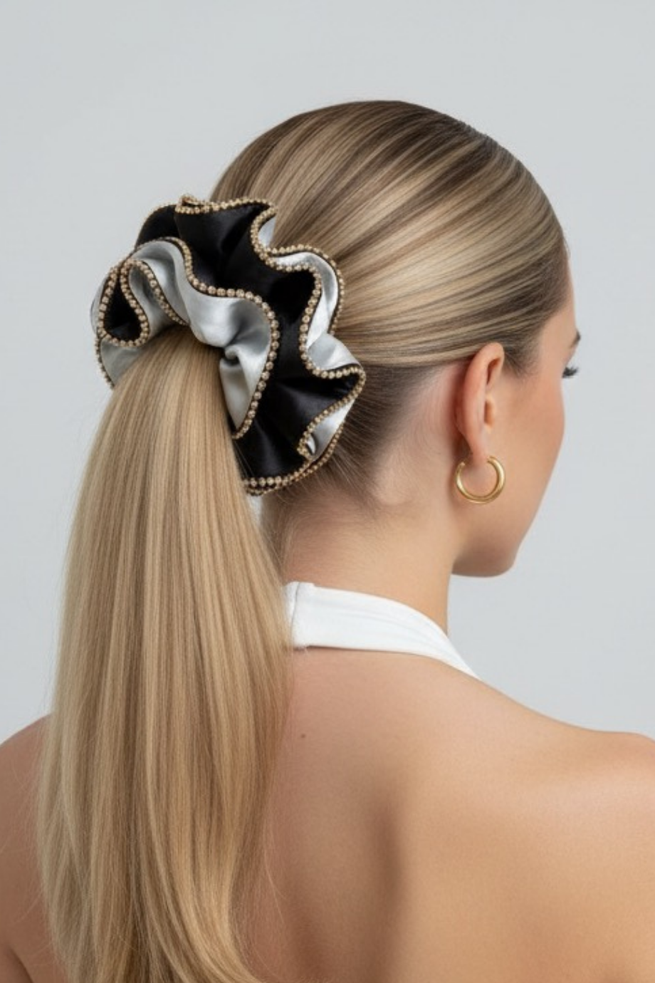 Gaios Taşlı Scrunchie Toka Beyaz