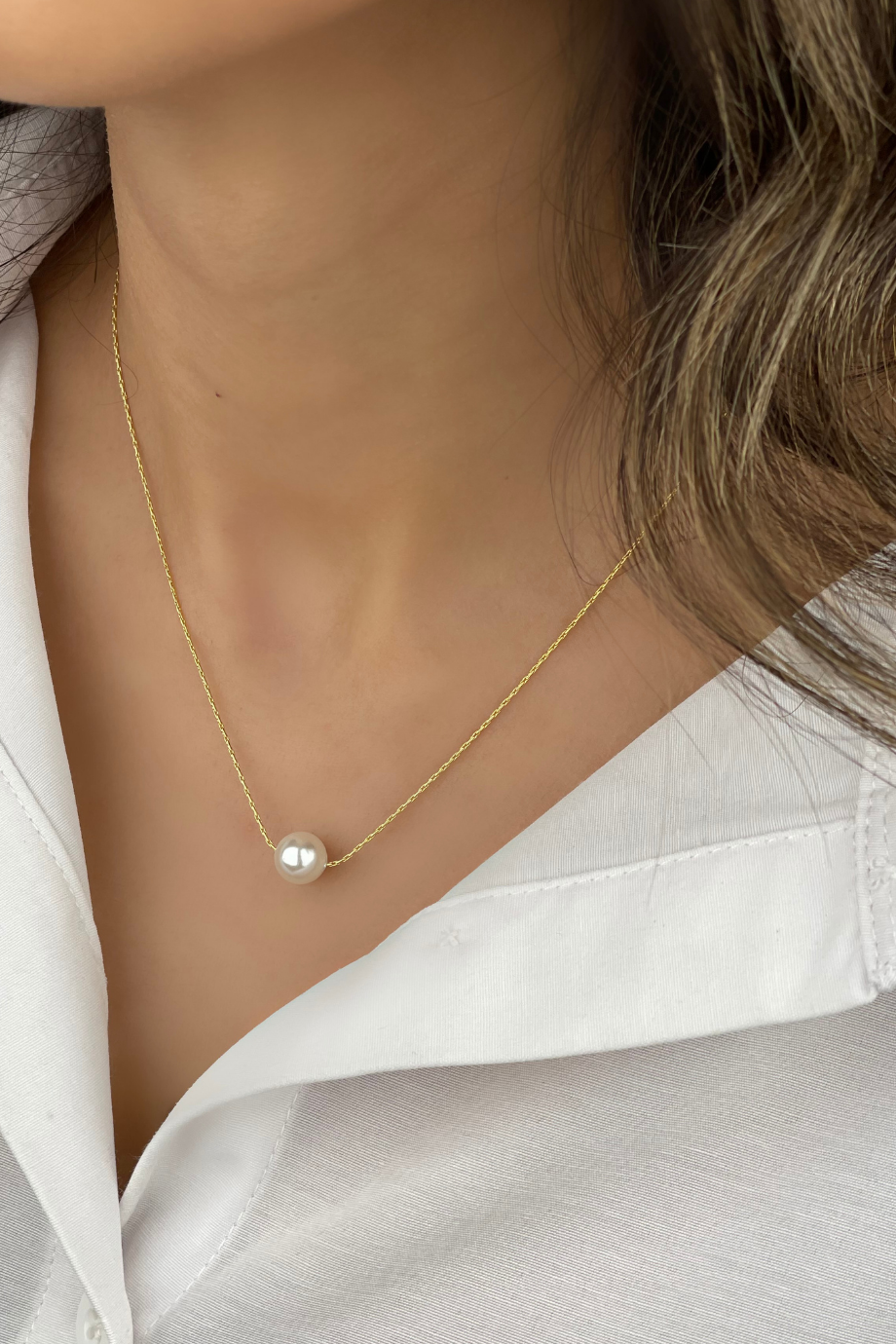 Tek İnci Zincir Kolye Gold