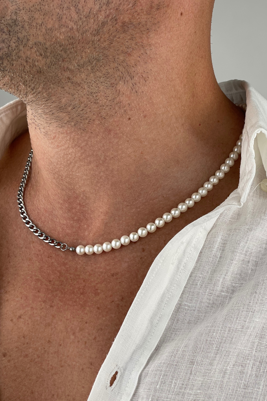 Yarım İnci Çelik Erkek Kolye