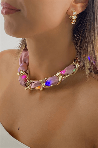 Işıklı Zincir Kolye Lila