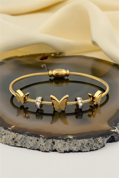 Taşlı Kelebek Bileklik Altın