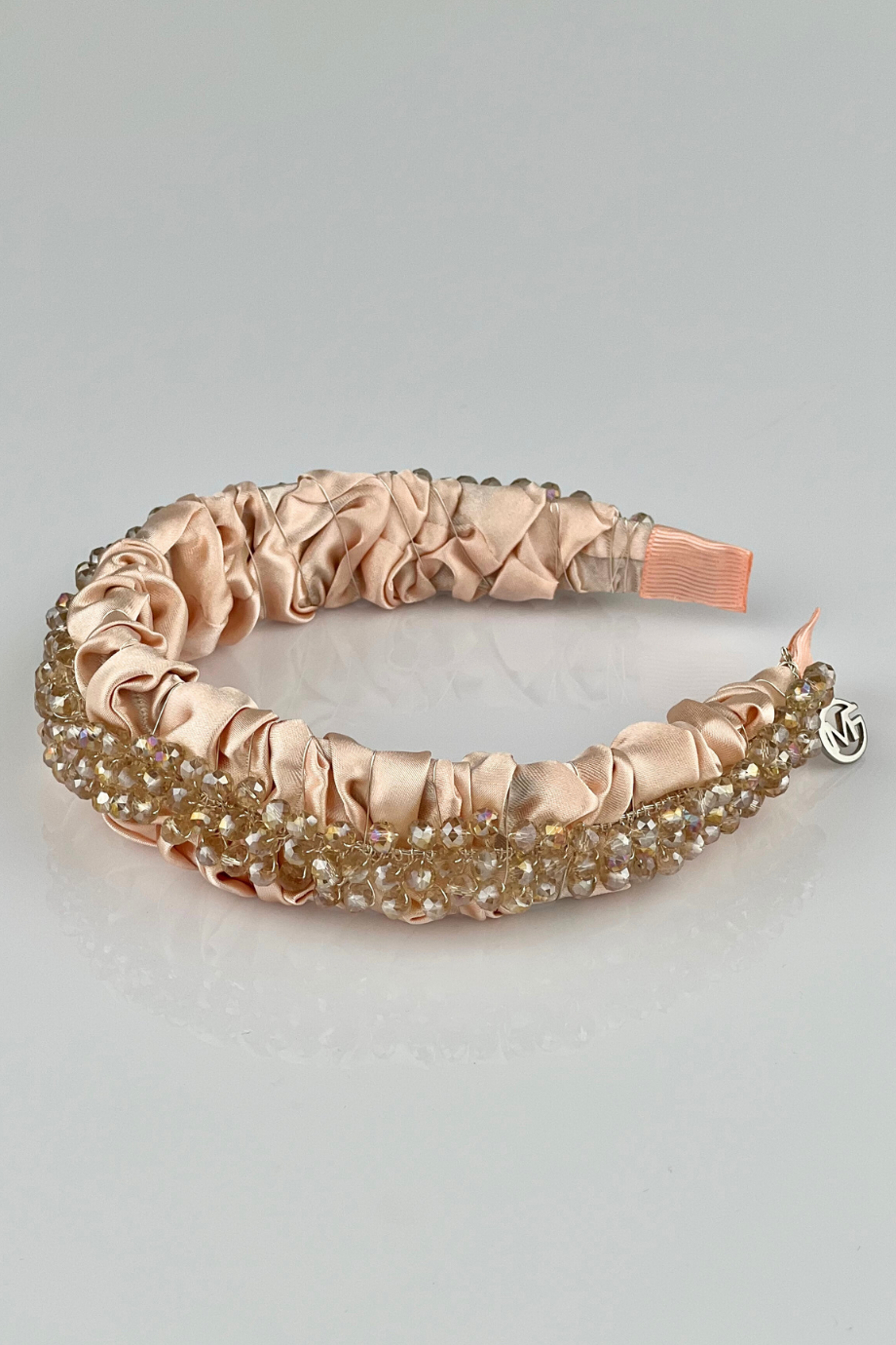 Gold Crystal Bridal Headband Salmon