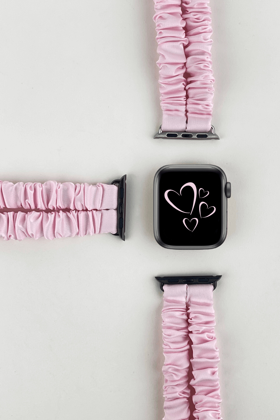 Double Band Apple Watch Scrunchie Band Pink Silk