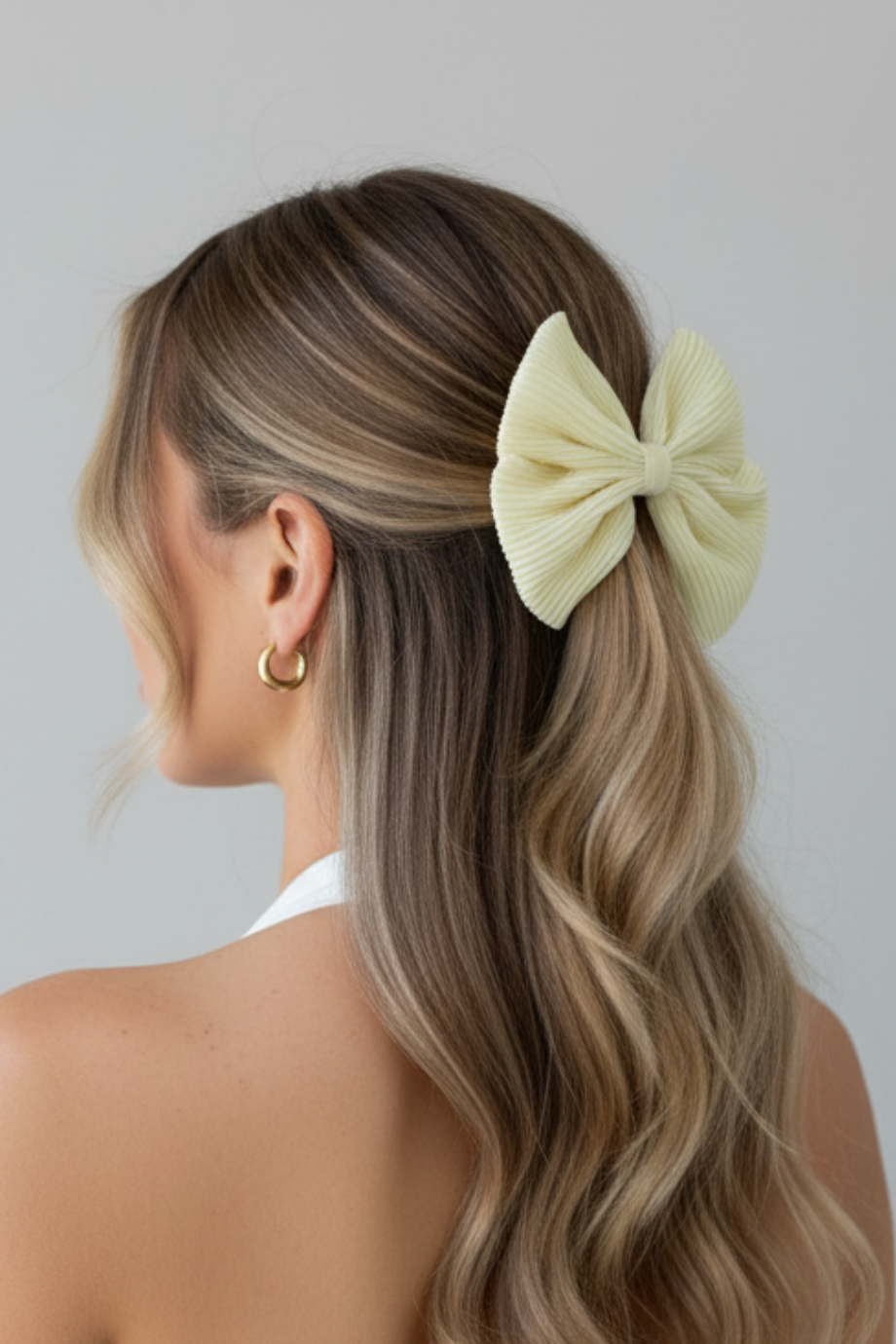 White Pleated Bow Hair Clip
