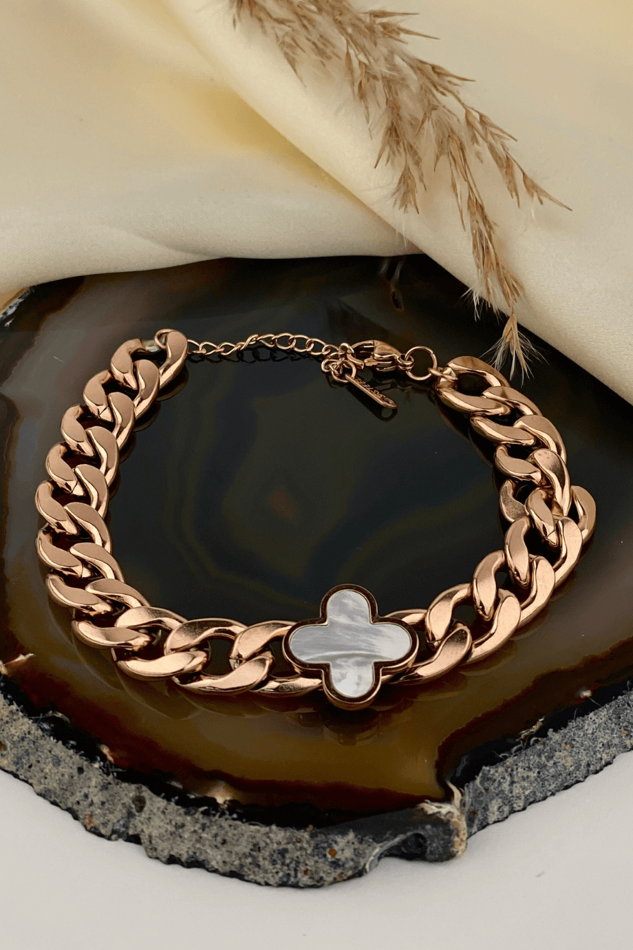 Bronz Yonca Kalın Zincir Bileklik