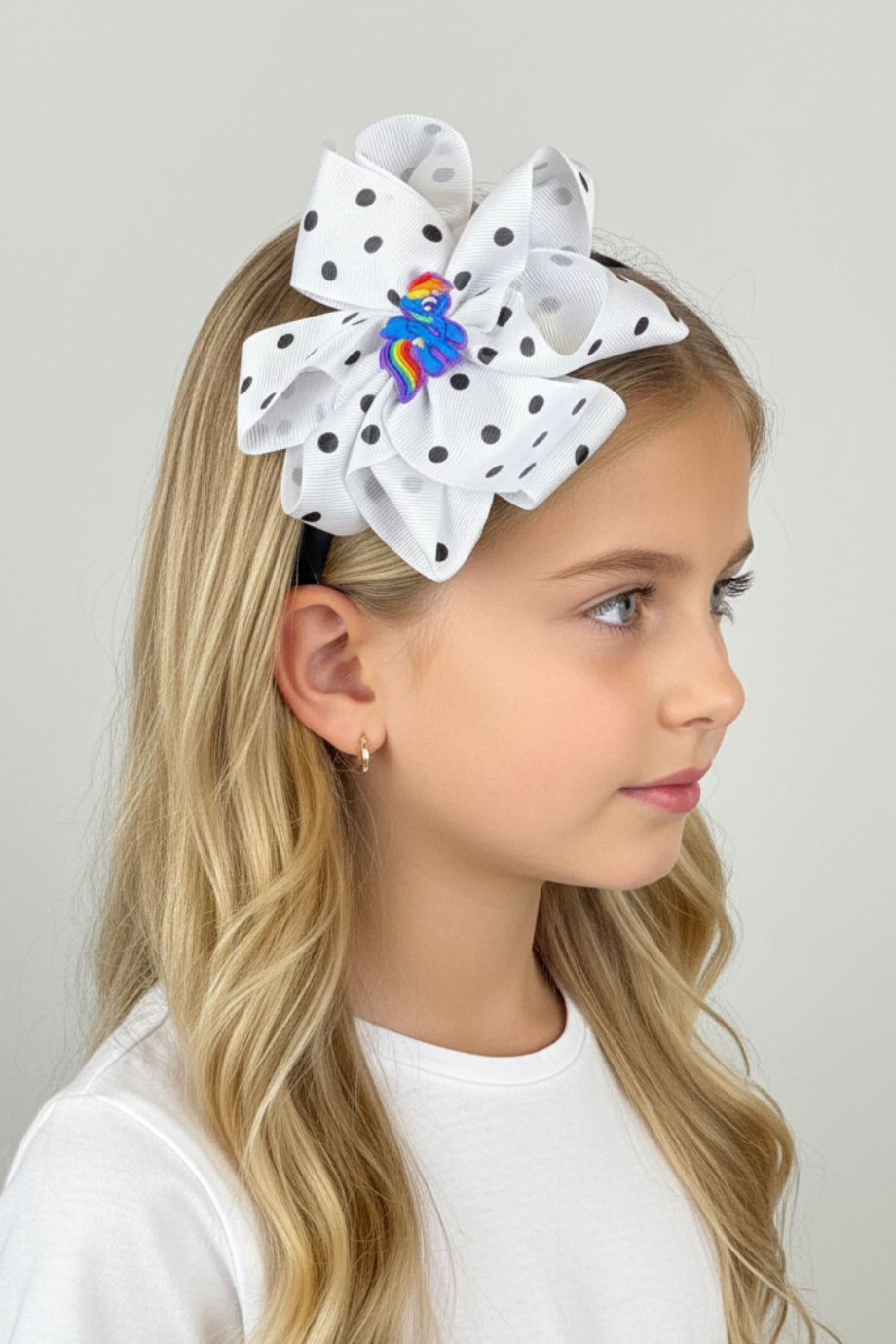 Macfame Large Grosgrain Polka Dot Crown White