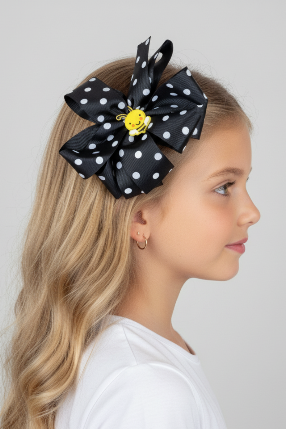 Macfame Large Grosgrain Polka Dot Crown Black