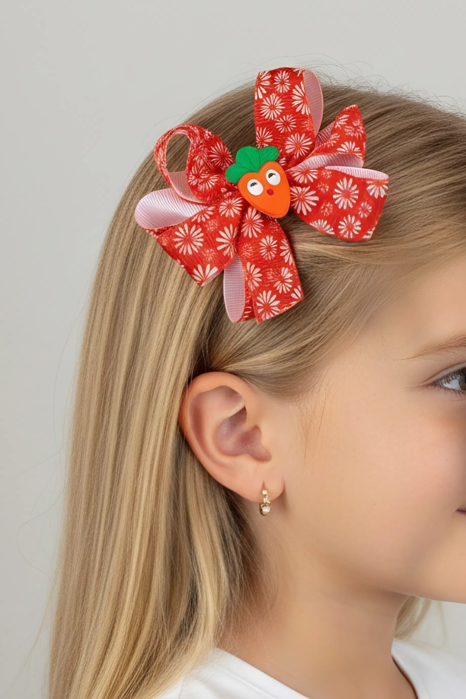 Macfame Carrot Figure Patterned Grosgrain Ribbon Kids Snap (Automatic) Buckle Red