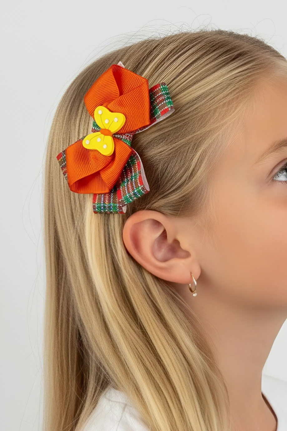 Macfame Butterfly Figured Grosgrain Snap Fastener (Automatic) Clasp Orange