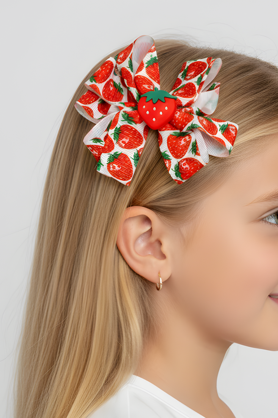 Macfame Strawberry Figure Patterned Grosgrain Ribbon Kids Snap (Automatic) Buckle Red