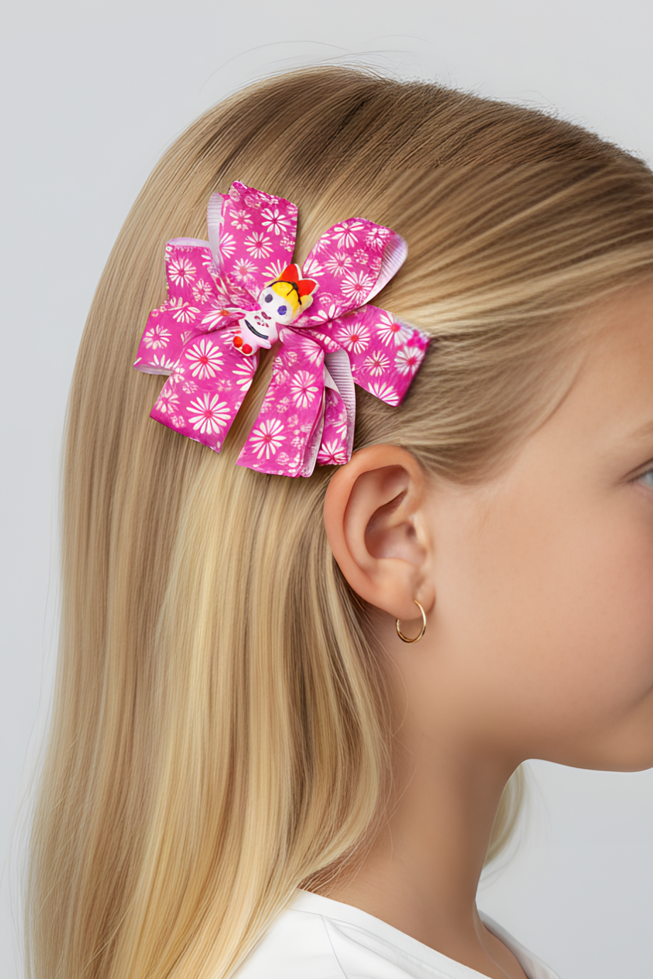 Macfame Girl Figure Patterned Grosgrain Ribbon Kids Snap (Automatic) Buckle Pink