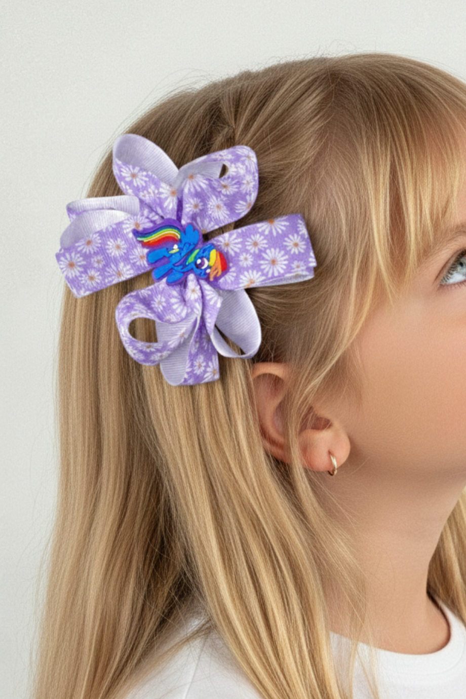 Macfame Horse Figure Patterned Grosgrain Ribbon Kids Snap (Automatic) Buckle Lilac