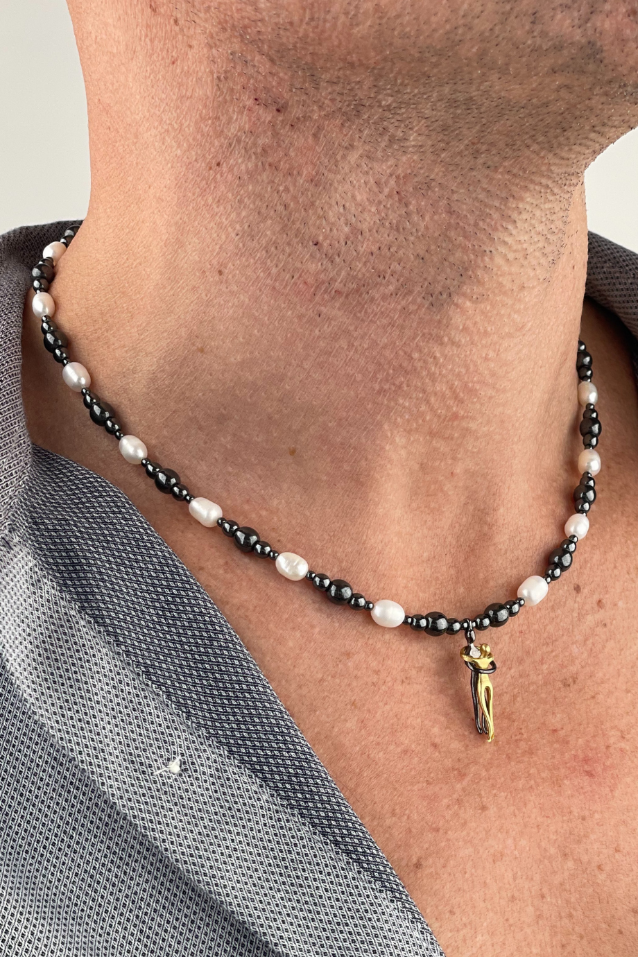 Mens Freshwater Pearl Eternal Love Necklace with Hematite