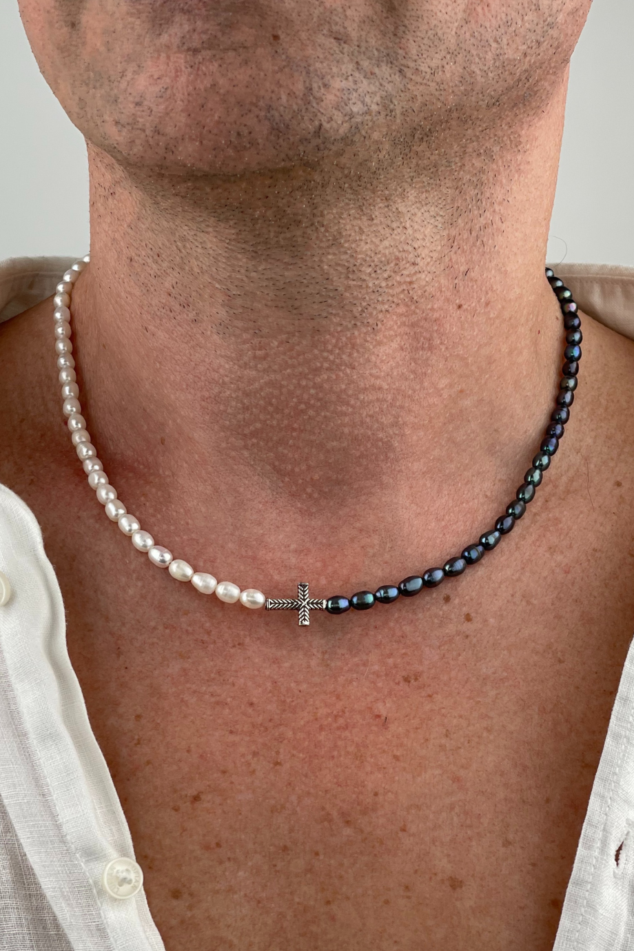 Men's Freshwater Black Pearl Cross Necklace