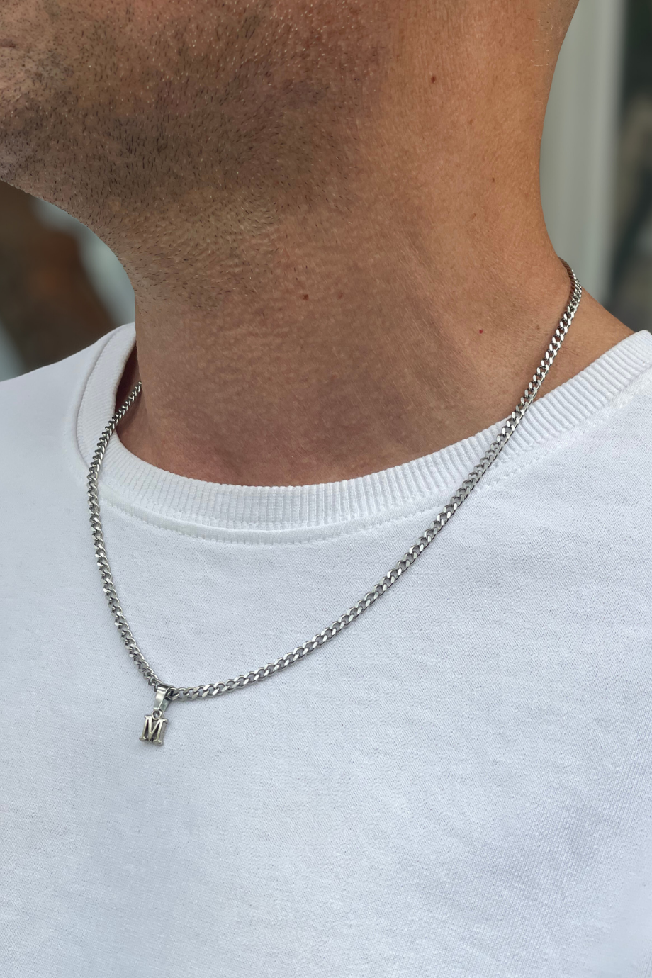 Erkek Çelik M Harfli Kolye Gümüş