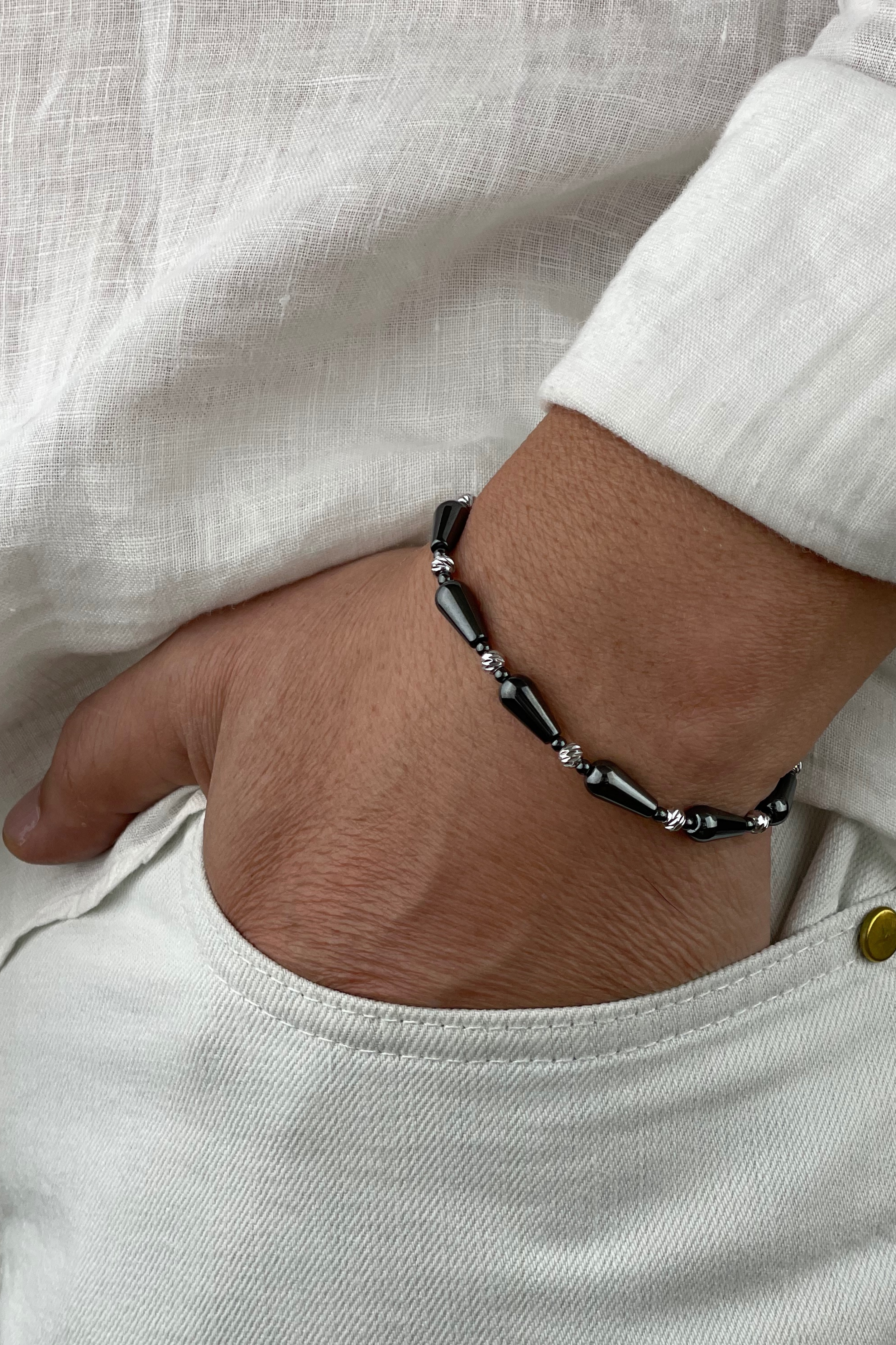 Erkek Hematit Taşlı Bileklik