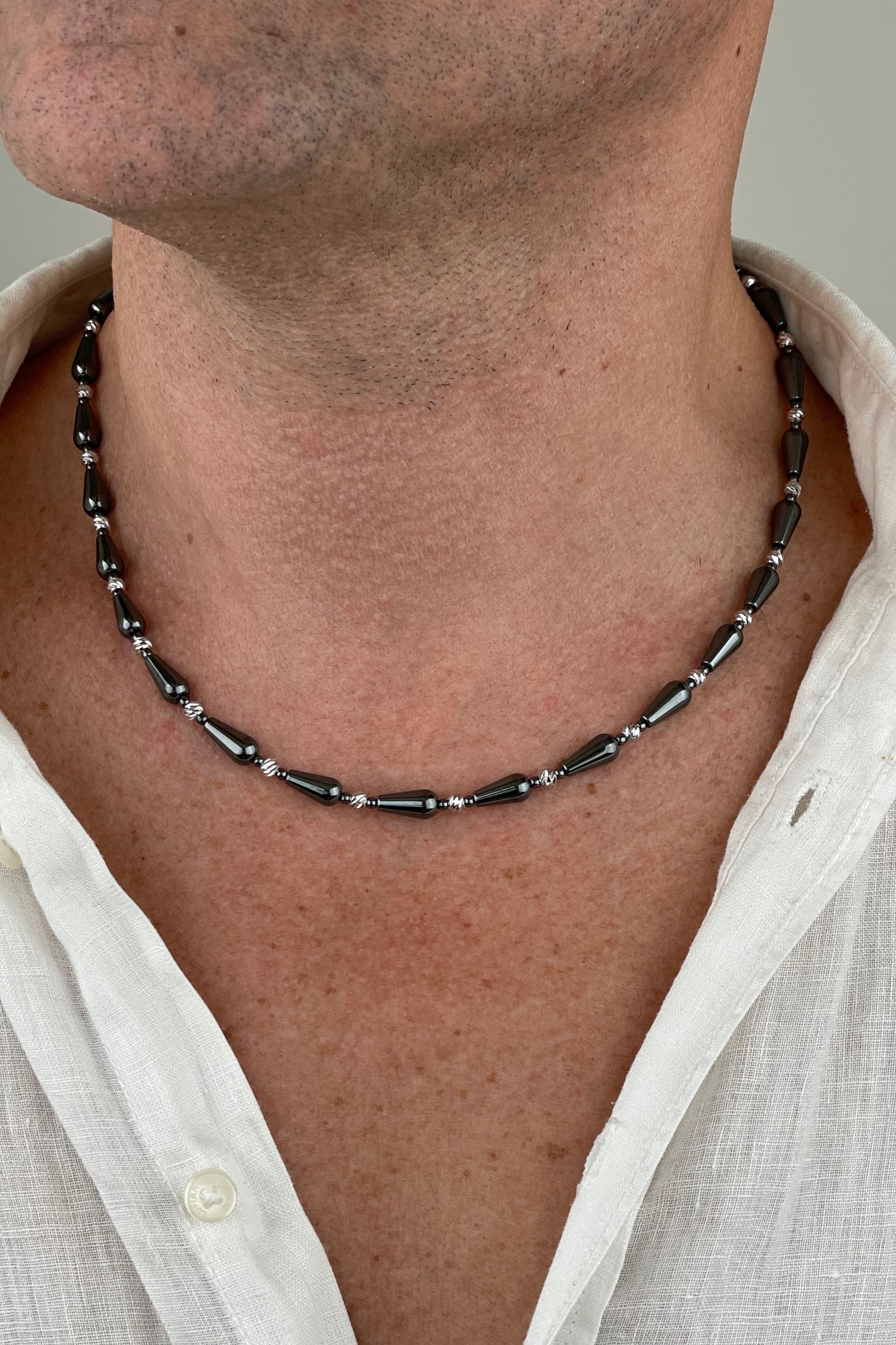 Erkek Hematit Taşlı Kolye